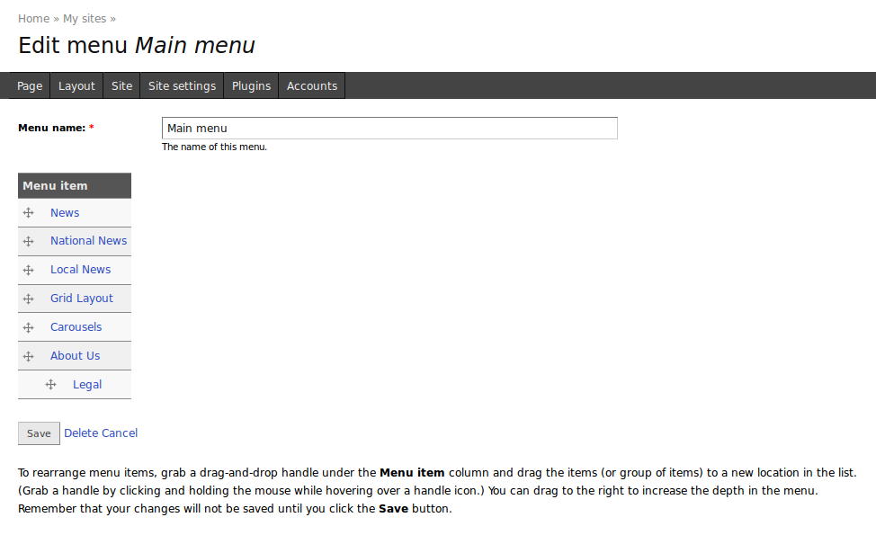 Example edit menu form